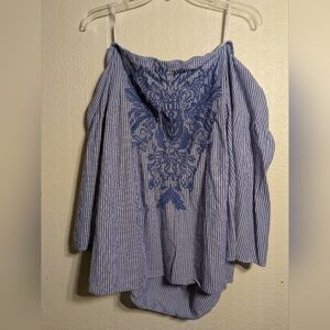 INC Blue Striped Women's Top Size 0x Pre-owned